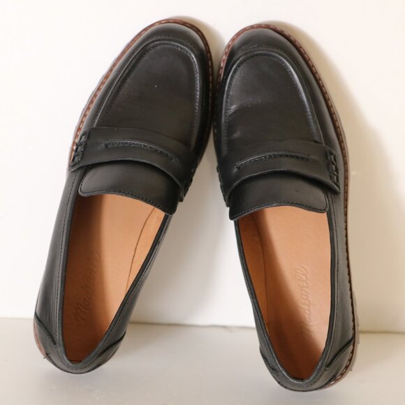 Madewell Corinne Lugsole Loafer Womens 7 Black Leather Slip On ne526 Neutral - Picture 8 of 9